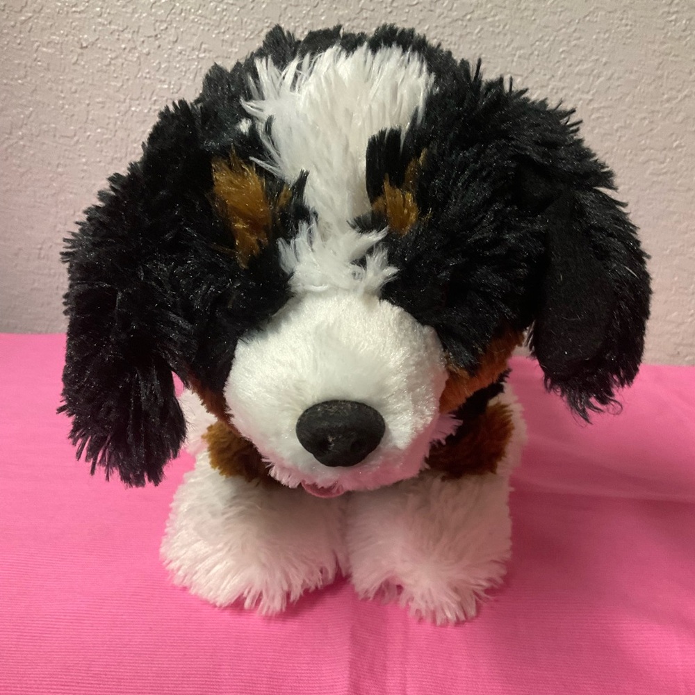Plush Dog Toy - Black, White, and Brown